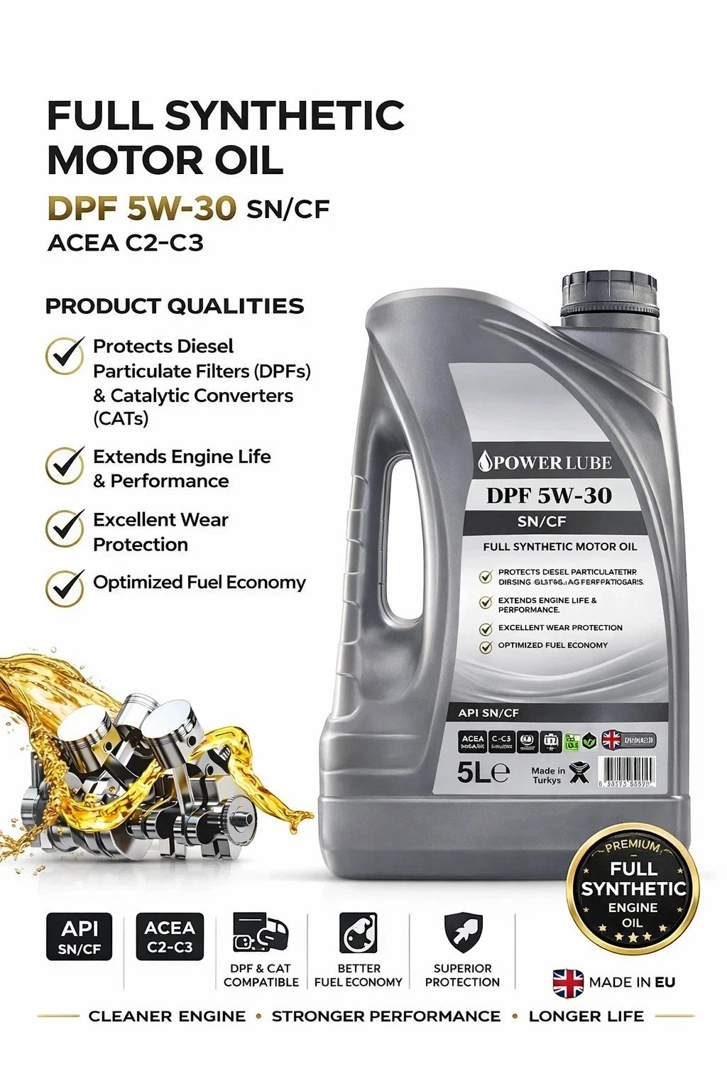 PowerLube 5W-30 SN/CF Car Engine Oil Fully Synthetic Hyspec Standard 5L - Image 2