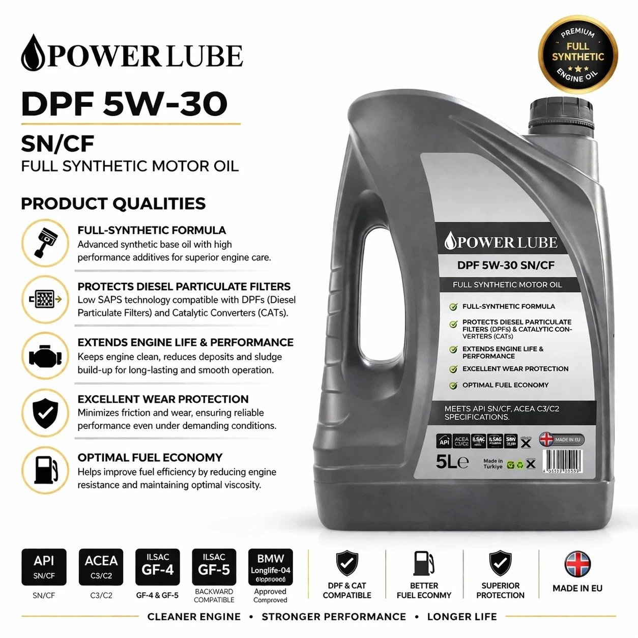 PowerLube 5W-30 SN/CF Car Engine Oil Fully Synthetic Hyspec Standard 5L - Image 3